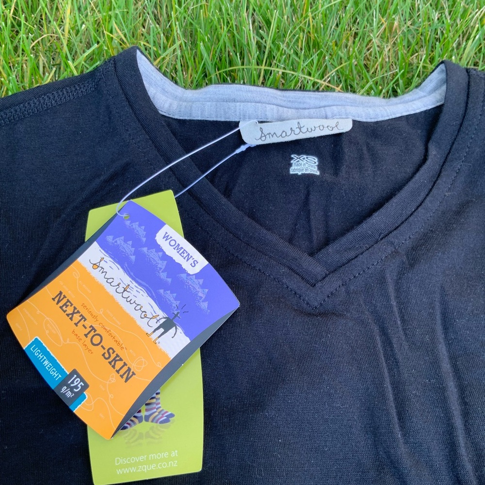 Smartwool Merino Wool Base Layer V-Neck Black Long-sleeve Top
